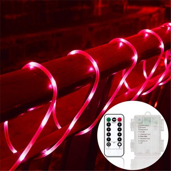 Lichtslang - 10 Meter - Op Batterij - Rood - Voor Buiten