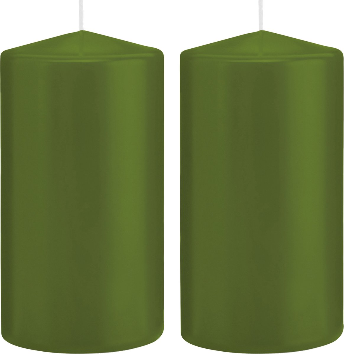 Trend Candles Cilinderkaars/stompkaars - 2x - olijfgroen - 8 x 15 cm - 69 branduren - horeca kaarsen