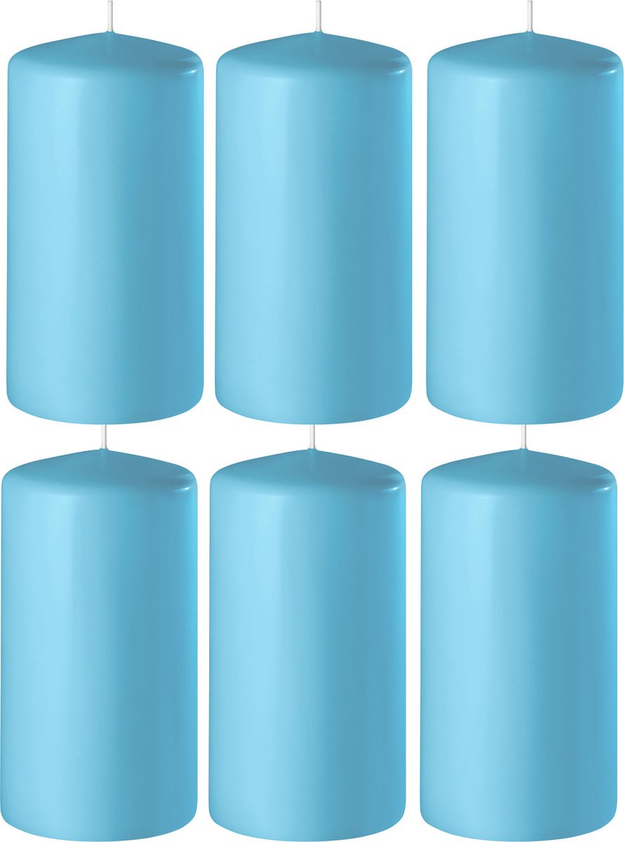 Enlightening Candles 6x Turquoise cilinderkaarsen/stompkaarsen 6 x 10 cm 36 branduren - Geurloze kaarsen turquoise - Woondecoraties
