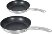 Pannenset 2x aluminium zwarte koekenpannen/hapjespannen Rila met anti-aanbak laag 21 cm en 31 cm