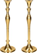 Set de 2 bougeoirs / chandeliers de luxe en métal doré classique 10 x 10 x 33 cm - Chandeliers pour bougies de dîner
