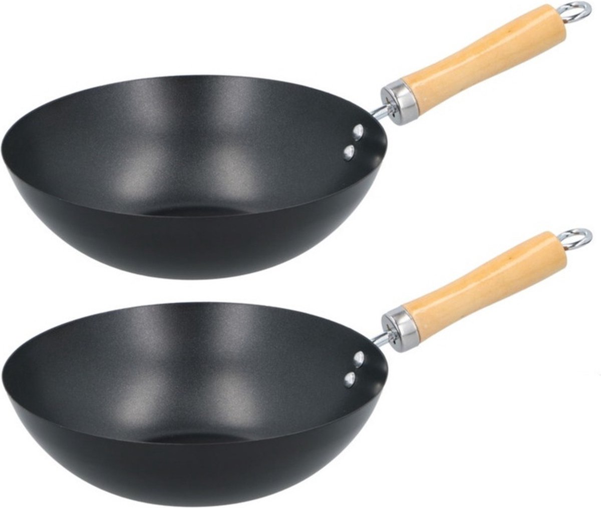 Set van 2x stuks wok pannen houten handvat 24 cm - Wokken