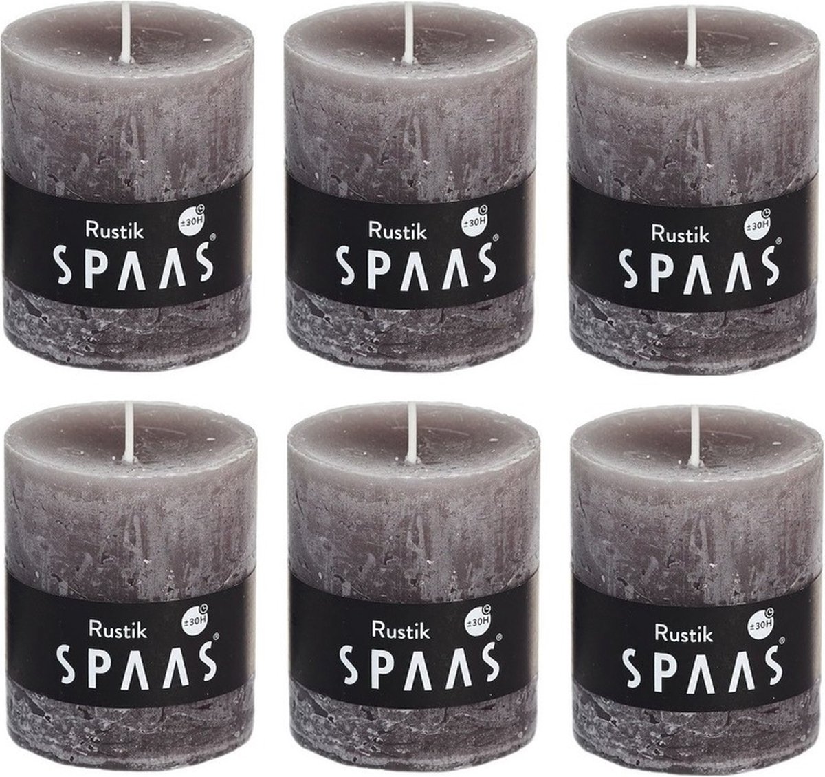 SPAAS 6x Taupe rustieke cilinderkaarsen/stompkaarsen 7 x 8 cm 30 branduren - Geurloze kaarsen - Woondecoraties