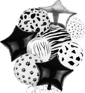 Ballonnen Zwart, & Wit ,zilver- Helium Geschikt  - Ballonnenboog Versiering *Zebra Jungle Thema *Ballon Boeketten Set van 9 Stuks *Zebra Safari Verjaardag Folie en Latex Ballon