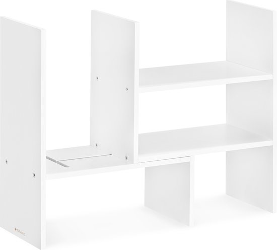 Navaris verstelbare bamboe bureau-organizer - Aanpasbare opruimmodule voor op je bureau - Opbergplanken voor op bureau - Wit