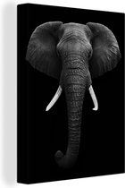 Canvas - Dieren - Olifant - Zwart - Wit - Muurdecoratie - 60x80 cm - Foto op canvas - Canvas schilderijen woonkamer