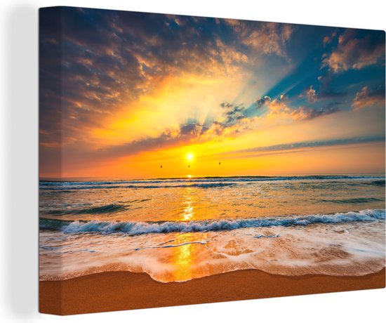 Canvas - Schilderij zee - Strand - Water - Zonlicht - Wanddecoratie - Kamer decoratie - Foto op canvas - 60x40 cm