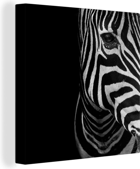 Canvas - Dieren - Zebra - Zwart - Wit - Schilderijen op canvas - Canvas doek - 50x50 cm - Muurdecoratie - Woonkamer