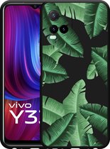 Vivo Y33s Hoesje Zwart Palm Leaves - Designed by Cazy