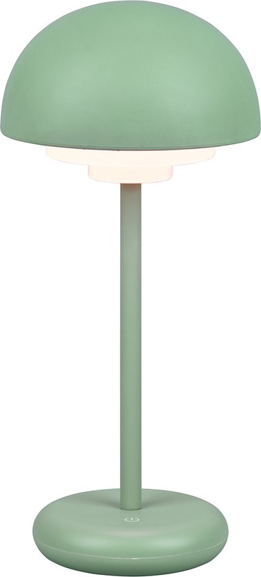 LED Tafellamp met Opbaadbare Batterijen - Trion Berna - 2W - Warm Wit 3000K - Spatwaterdicht IP44 - Dimbaar - Rond - Mat Groen - Kunststof