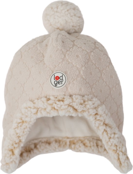Lodger Winter Hat Bébé - Hatter Folklore Fleece - Taille 3-6M - 100% Fleece - Chaud - Couvre les oreilles et le cou - Crème
