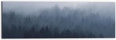 WallClassics - Dibond - Bos in de Mist - 60x20 cm Foto op Aluminium (Wanddecoratie van metaal)