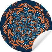 Motif carré avec un mandala détaillé et orange sur fond bleu foncé Sticker papier peint cercle mural - 100x100 cm - peinture ronde - cercle papier peint - cercle mural - cercle vivant - autocollant & découpe ronde