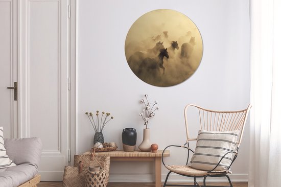 Papier peint Cercle - Paarden - Sable - Groupe - 100x100 cm XXL