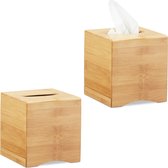 Relaxdays 2x tissue box vierkant - zakdoekjes houder - tissuehouder hout - zakdoekendoos