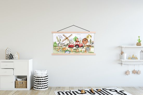 Schoolplaat kinderen - Wanddecoratie kinderkamers - Boerderij - Trekker - Kinderen - Dieren - Muurdecoratie - 150x75 cm