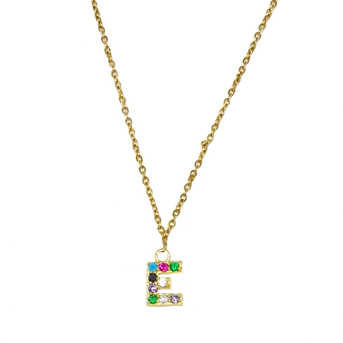 Letter ketting colorful - initiaal E - goud