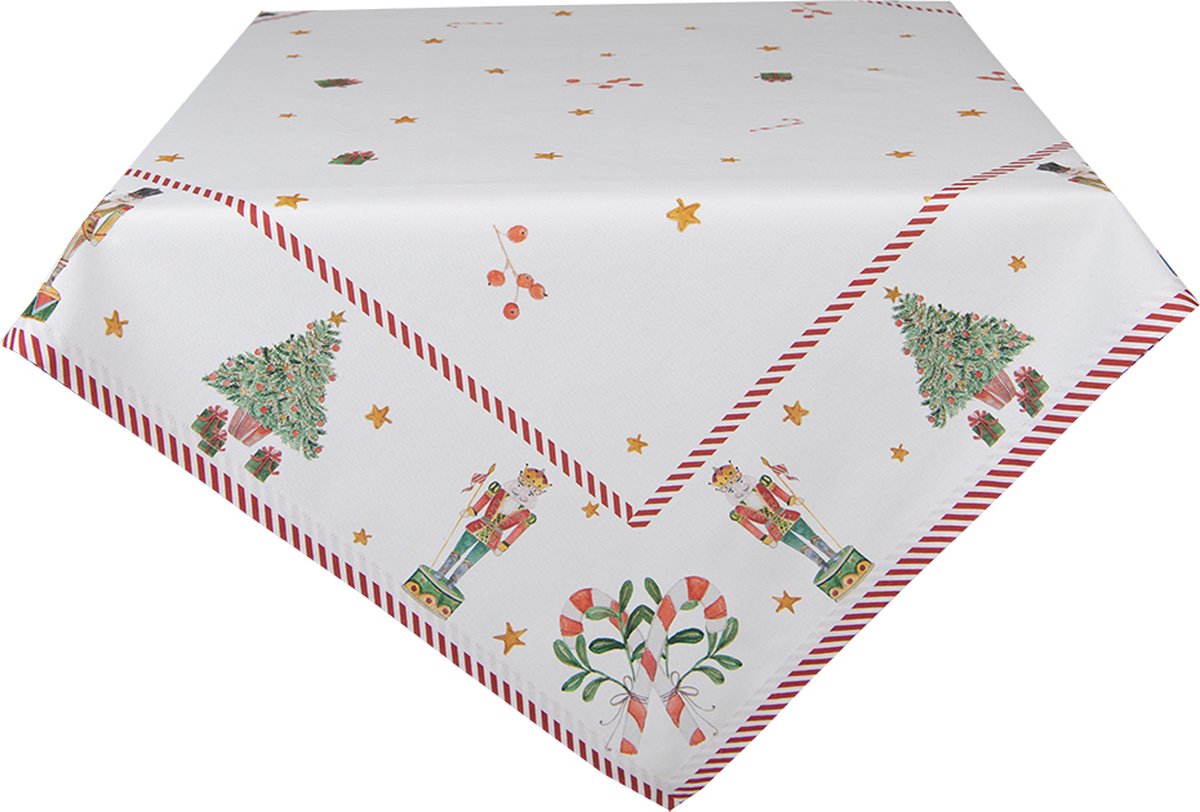 Clayre & Eef Tafelkleed 100x100 cm Wit Groen Katoen Notenkrakers