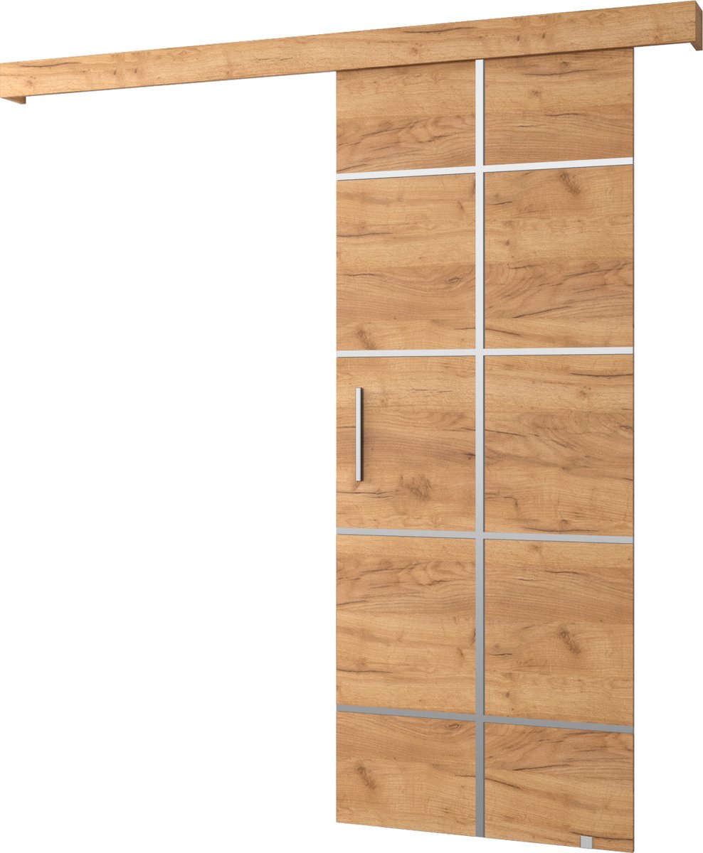 InspireMe - Schuifdeursysteem met rail - 90x204cm - AGRA III - Gouden Eik + Gouden Eik frame + Zilver Handvat