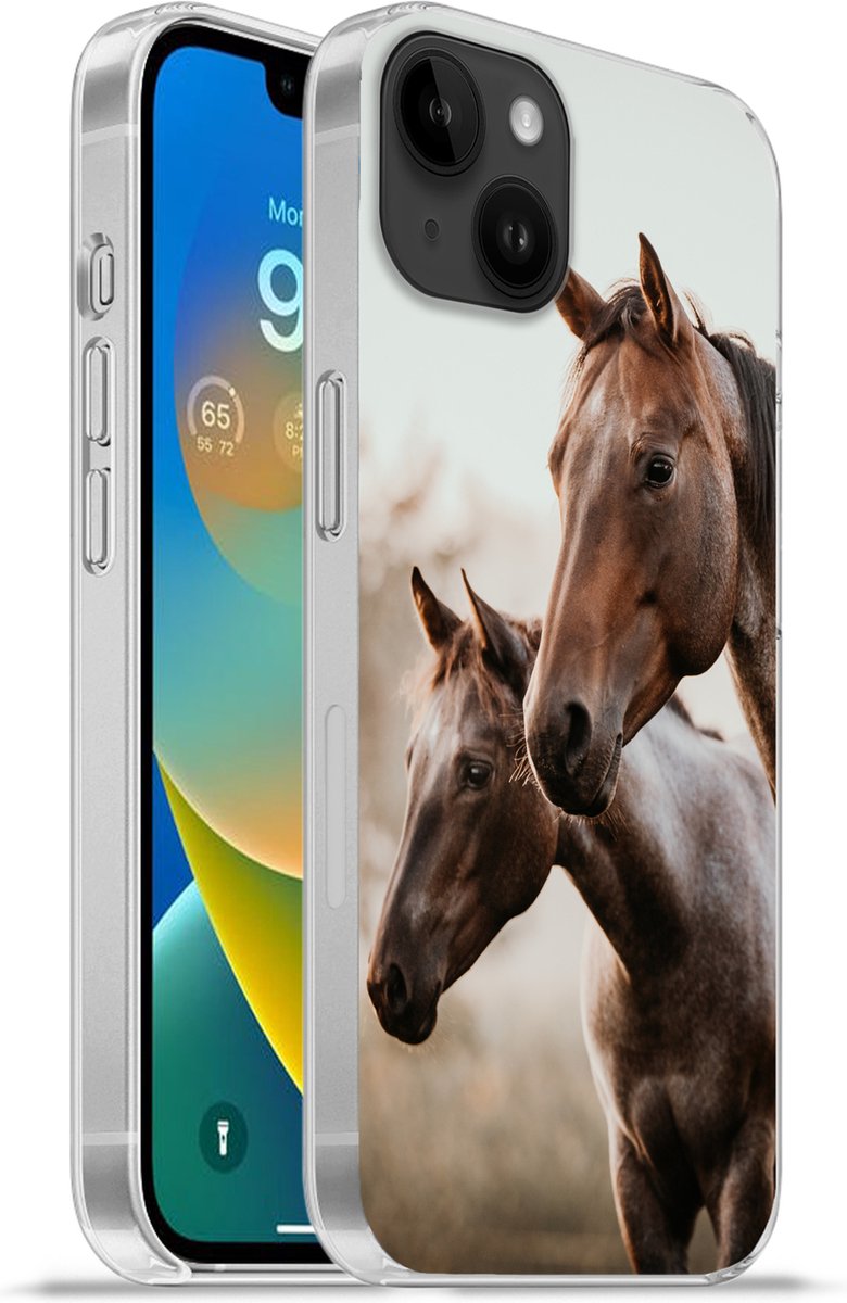 Telefoonhoesje Geschikt voor Apple Iphone 14 Plus hoesje - Paarden - Natuur - Bruin - Siliconen Telefoonhoesje Telefoonhoesje