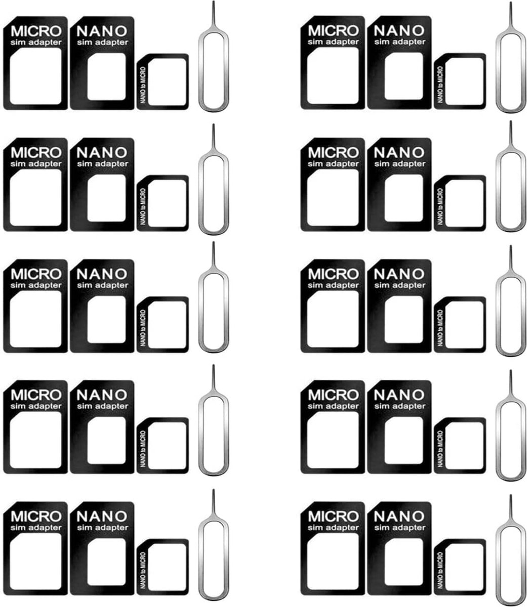 10x Set d'adaptateurs Nano + Micro Sim + Outil de retrait de carte SIM -  Adaptateur de... | bol.com