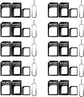 10x Set d'adaptateurs Nano + Micro Sim + Outil de retrait de carte SIM - Adaptateur de carte SIM