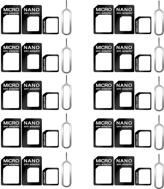 10x Set d'adaptateurs Nano + Micro Sim + Outil de retrait de carte SIM -  Adaptateur de