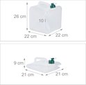 Afmetingen van de opvouwbare jerrycan: 22x22x26 cm (10 liter) en 21x21x9 cm (leeg).