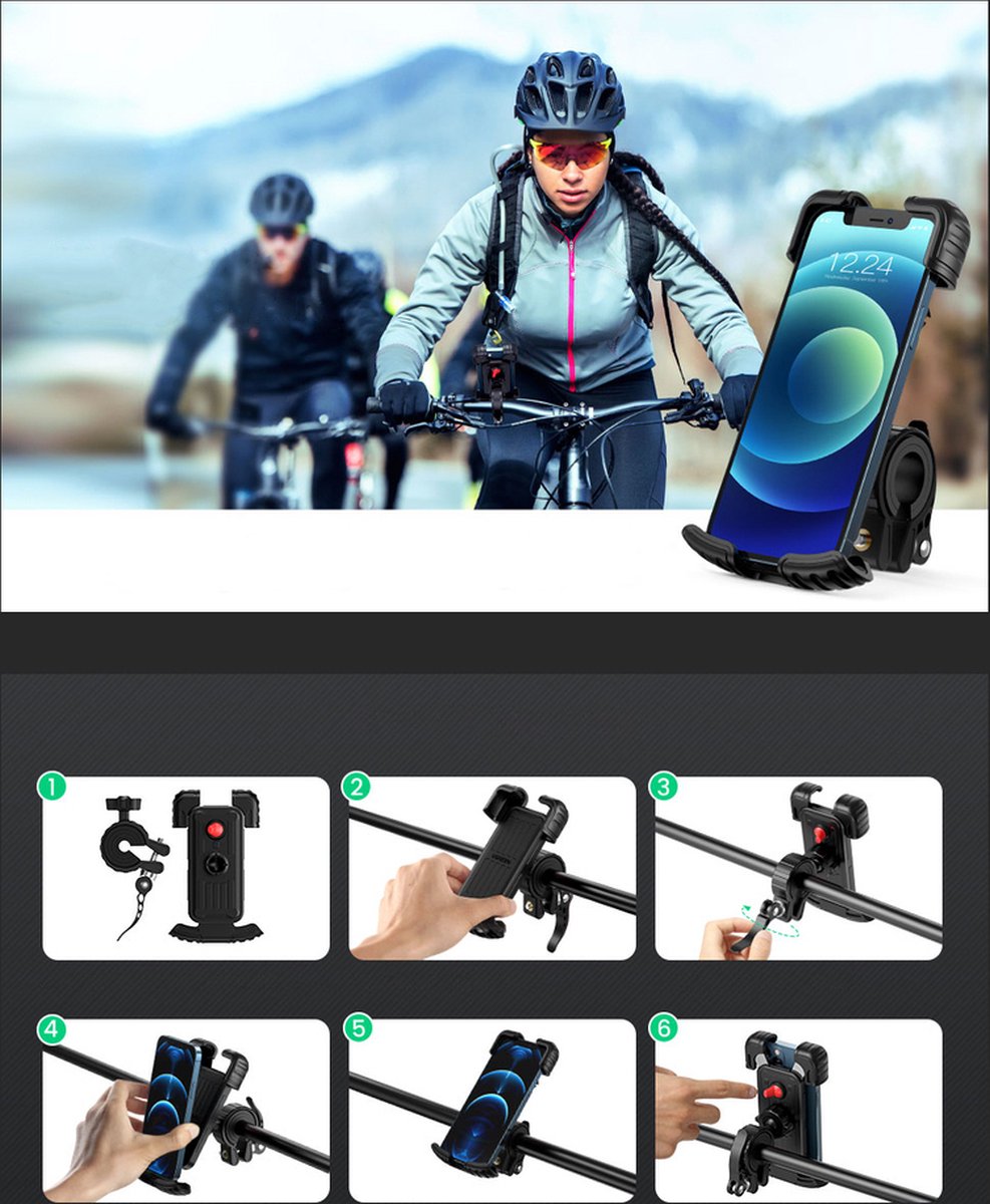 Ugreen support téléphone vélo universel pour vélo moto guidon noir (LP494  noir) - ✓