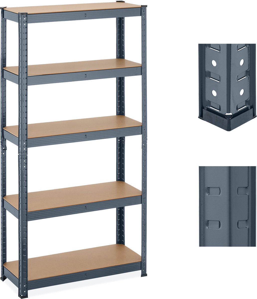 Relaxdays stellingkast staal - stellingrek berging met 5 planken - opbergrek kelder