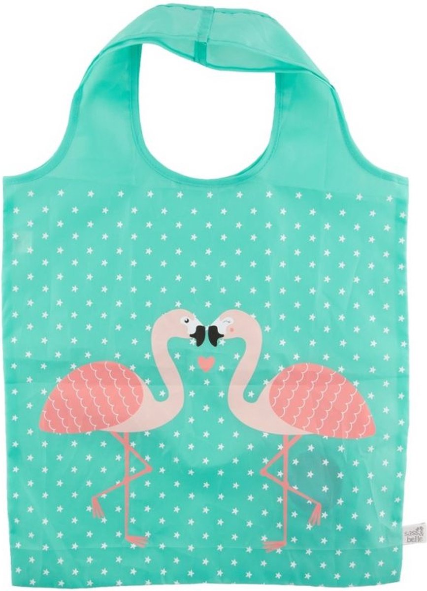 Sass & Belle - Foldable Shopping Bag - Opvouwbaar boodschappentasje - Flamingo