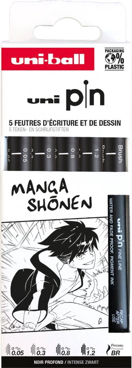 Uni Pin manga shonen set 5 stuks - Fineliner set voor het tekenen van Manga