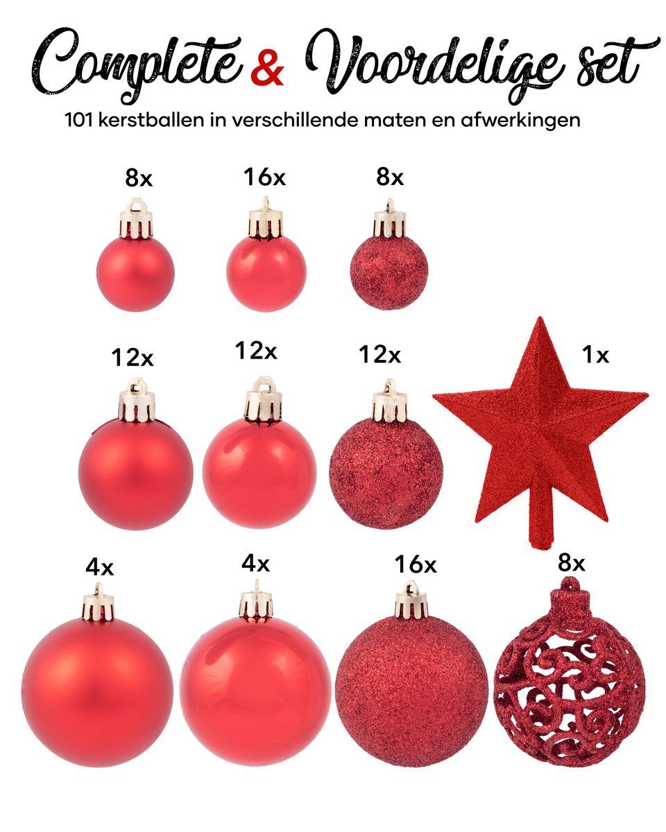 Kerstballen Plastic – Kerstballen Rood - Kerstballen set van 101 stuks met  Piek | bol.com