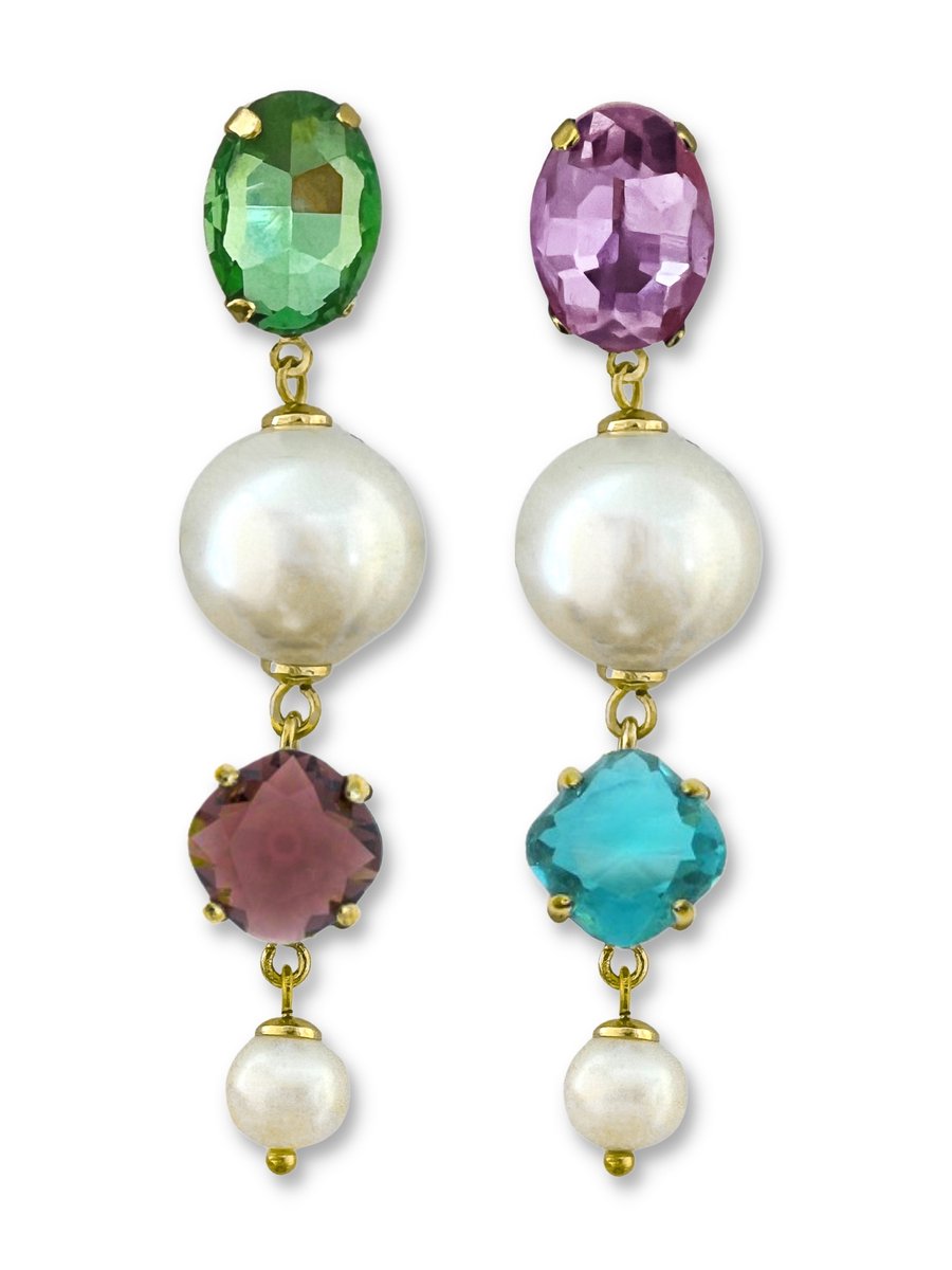 Zatthu Jewelry - N22FW552 - Joka multicolor oorbellen kristal en parel