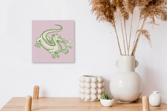Illustration pour enfants d'un dragon avec langue fendue 20x20 cm - petit - Tirage photo sur toile (Décoration murale salon / chambre) / Peintures sur toile Animaux