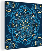 Motif carré avec un mandala détaillé sur fond bleu foncé 20x20 cm - petit - Tirage photo sur toile (Décoration murale salon / chambre)