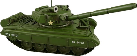 Decoratieve groene Tank - Miniatuur 33x15x14cm - Groen - Modelauto - Blikken Tank- IJzer