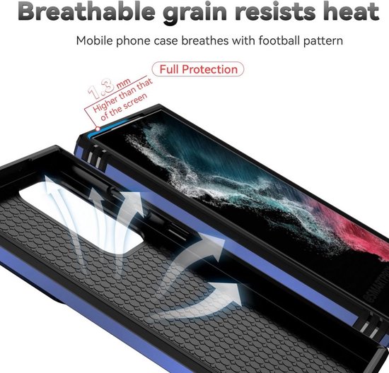 Coque bleue à motif football avec mention 'Full Protection'.