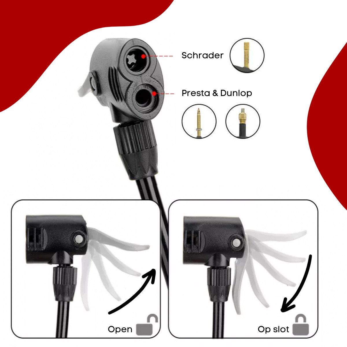 RYER Fietspomp Pro - Tot 11 bar - Met Drukmeter - Voor Fietsen, Ballen & Waterspeelgoed - Inclusief Bandenreparatieset & Adapterset — afbeelding 11