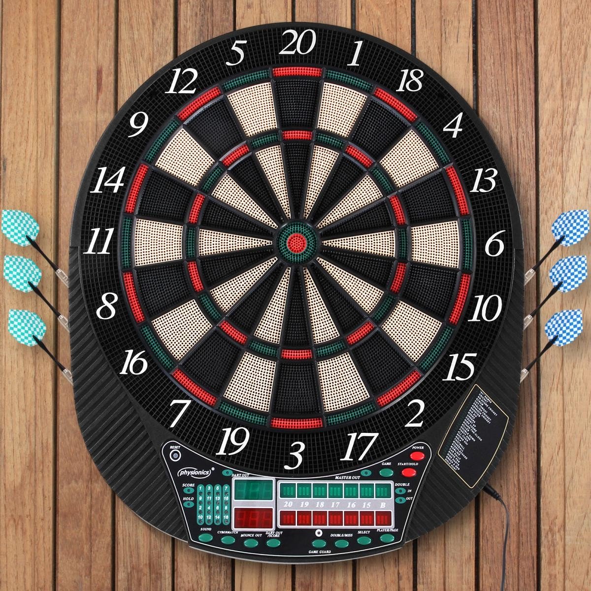 Physionics® Elektronisch dartbord - met digitale LED-score, zijdeuren, 13,5 in doelgebied, 12 darts, 27 spelmodi & 159 spelvariaties - Gezelschapsspellen voor vrije tijd