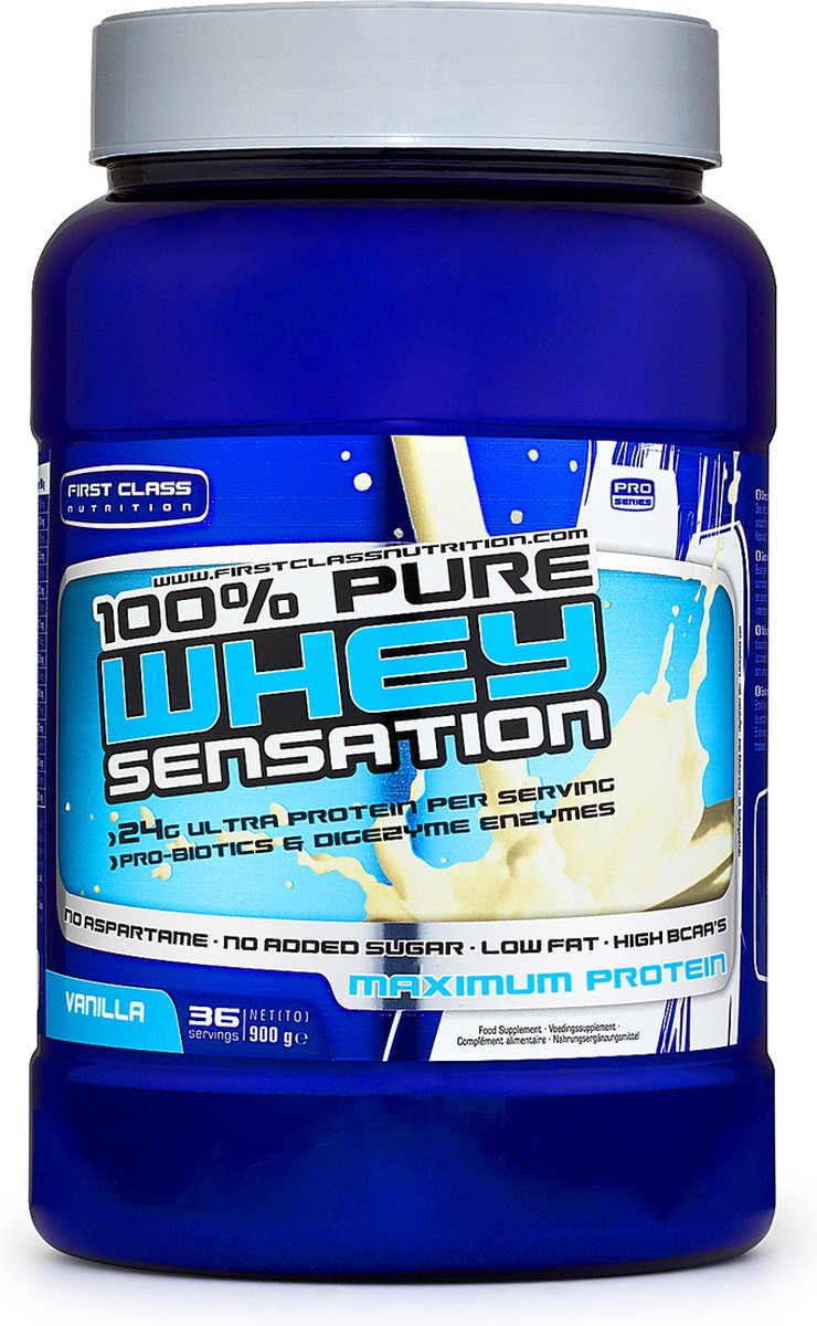100% Whey sensation (Vanille - 900 gram) - FIRST CLASS NUTRITION - Whey Protein - Eiwitpoeder - Eiwitshake - Sportvoeding (30 shakes)