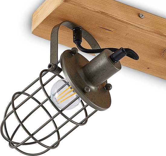 Lindby - plafondlamp hout - 3 lichts - metaal, dennenhout - H: 22 cm - E14 - donkergrijs, hout licht