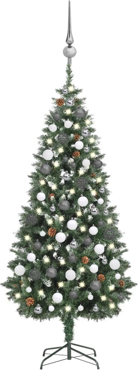 Prolenta Premium - Kunstkerstboom met LED's, kerstballen en dennenappels 180 cm