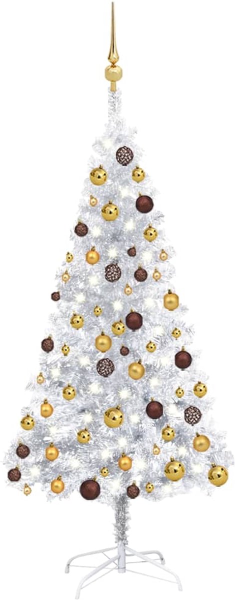 Prolenta Premium - Kunstkerstboom met LED's en kerstballen 150 cm PET zilverkleur