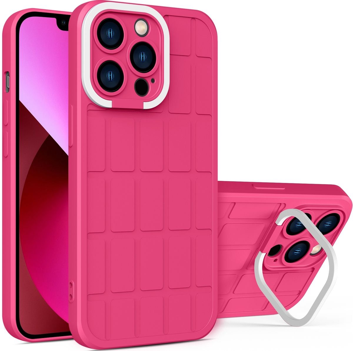 Mobigear Hoesje geschikt voor Apple iPhone 14 Plus Telefoonhoesje Hardcase | Mobigear Cube Backcover met Standaard | iPhone 14 Plus Case | Back Cover - Magenta