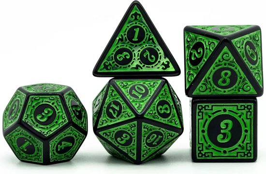 Thumbnail van een extra afbeelding van het spel D&D dice set - DnD dobbelstenen set Groen - Dungeons and Dragons dobbelstenen Inclusief Luxe leren bewaarzakje