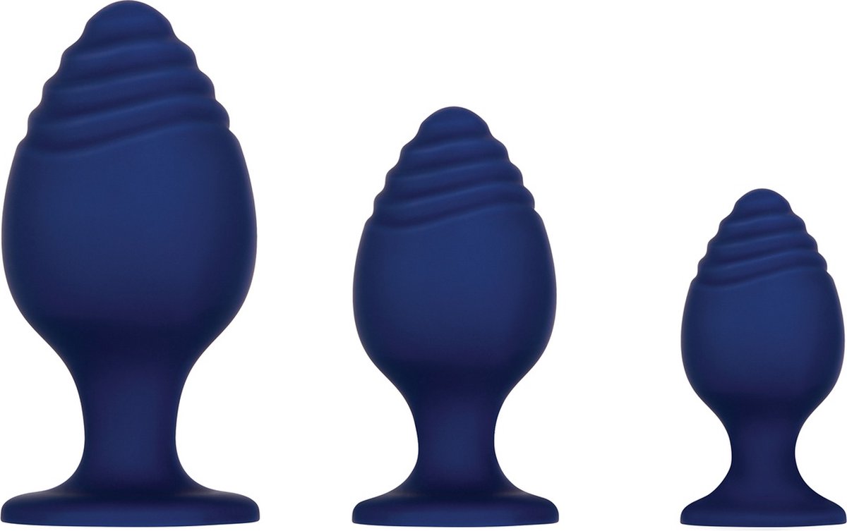Goedkoopste Evolved - Set van 3 siliconen plugs met geribbelde top - Blauw