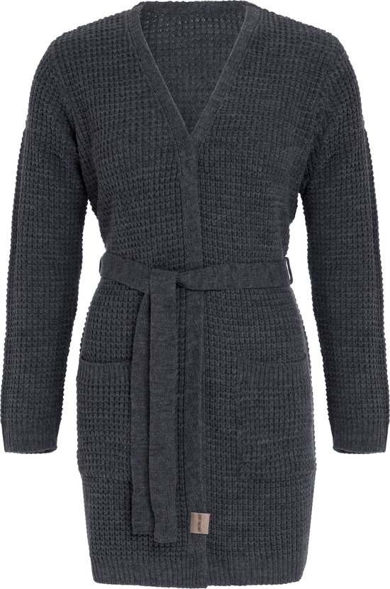 Knit Factory Robin Knitted Cardigan Femme - Anthracite - 40/42 - Avec poches latérales et ceinture
