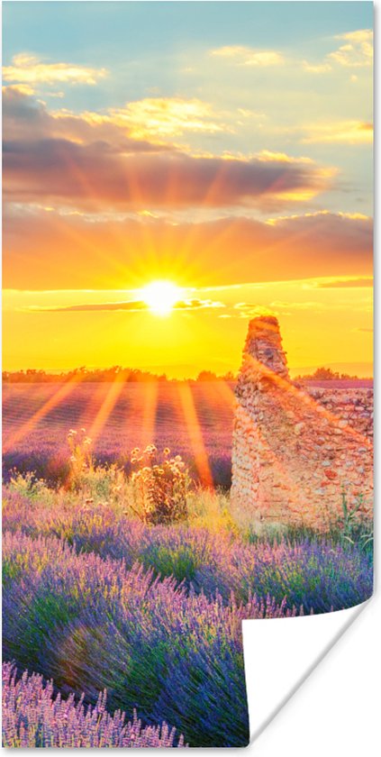 Poster Lavendel - Zonsondergang - Ruïne - Paars - 40x80 cm