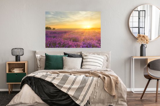 Poster Lavande - Coucher de soleil - Arbres - Violet - 120x90 cm